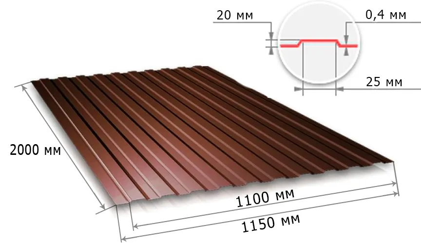 Профнастил С20 шоколадно-коричневый RAL 8017 2000х1150х0,4 мм