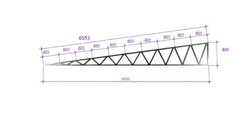 Фото Ферма односкатная 6 метров из профильной трубы, рама 40х40х3 мм, обребровка 40х40х2 мм 