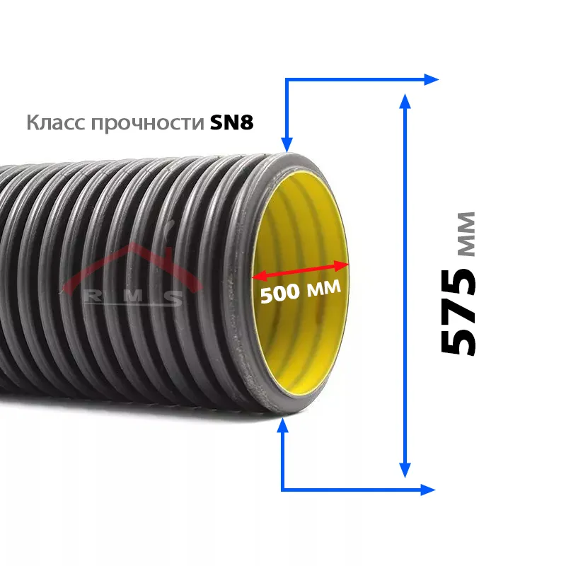 Гофрированная полиэтиленовая (с уплотнителями) SN8 Ф 575 / 500 мм (6 м)