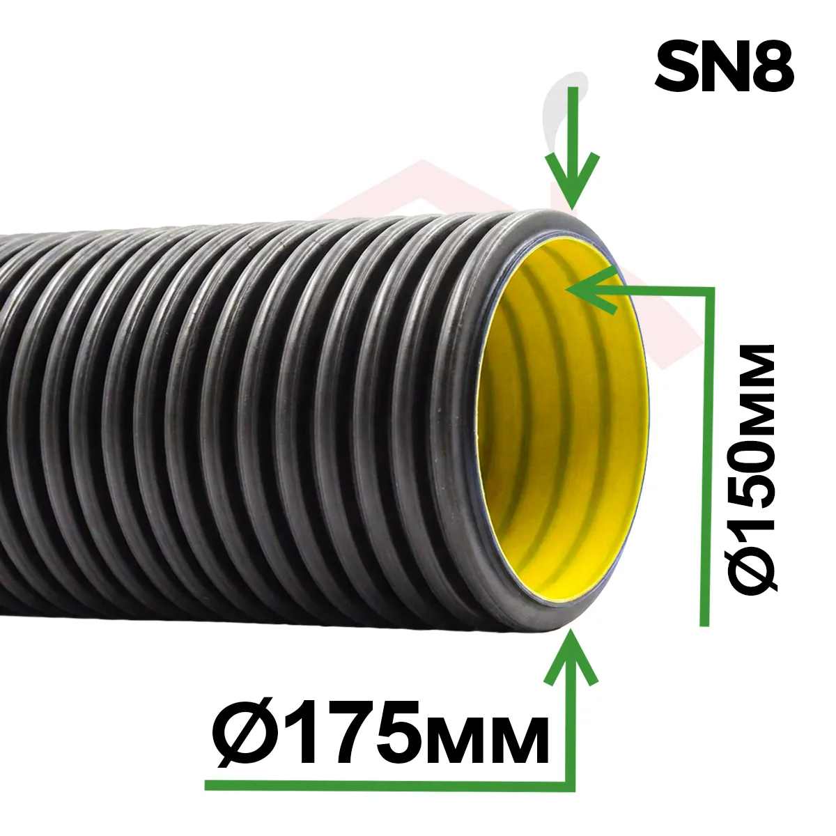 Гофрированная полиэтиленовая труба (с уплотнителями) SN8 Ф 175 / 150 мм (6 м)