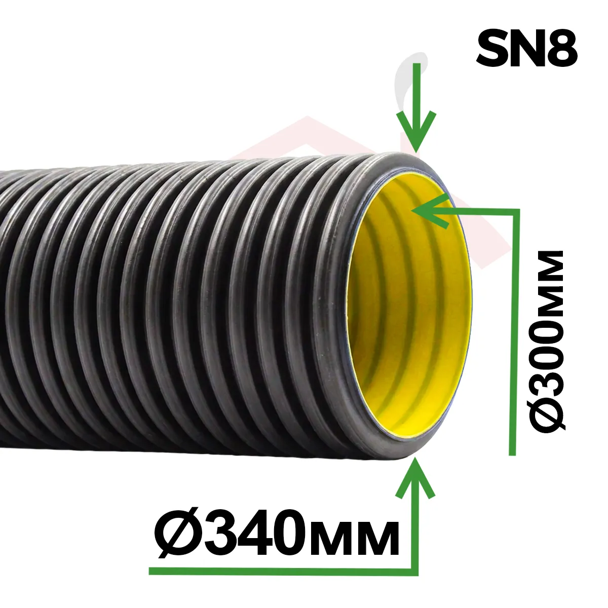 Гофрированная полиэтиленовая труба (с уплотнителями) SN8 Ф 340 / 300 мм (6 м)