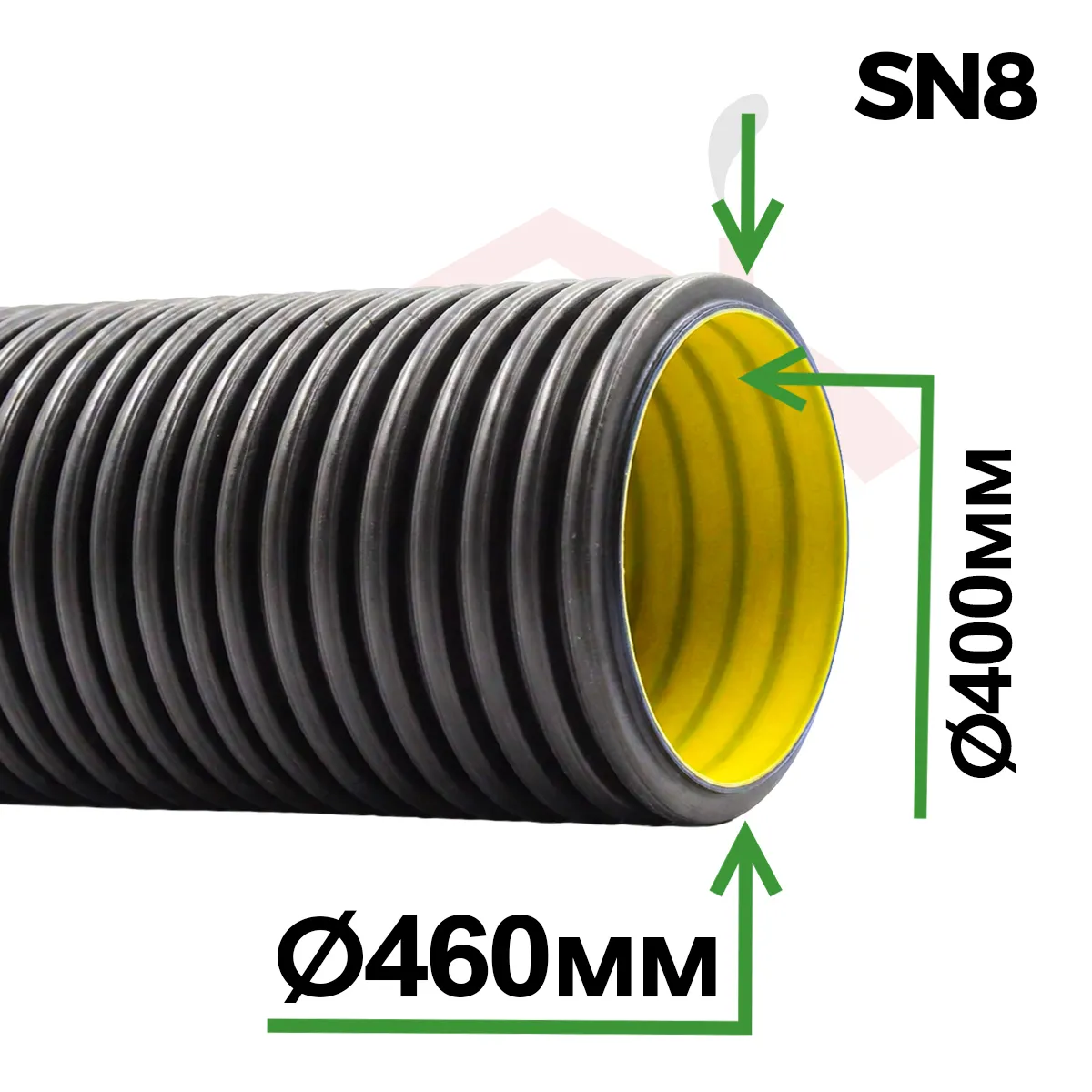 Гофрированная полиэтиленовая труба (с уплотнителями) SN8 Ф 460 / 400 мм (6 м)