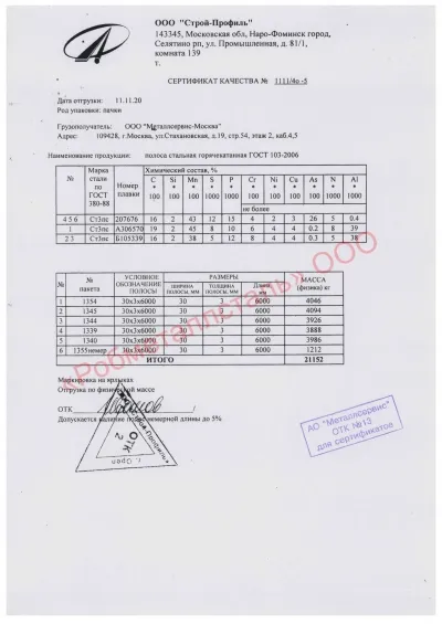 Сертификат Сертификат на Полоса 30х3 мм