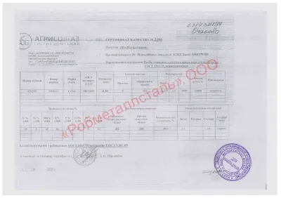 Сертификат Сертификат на Труба оцинкованная 25х3,2 мм